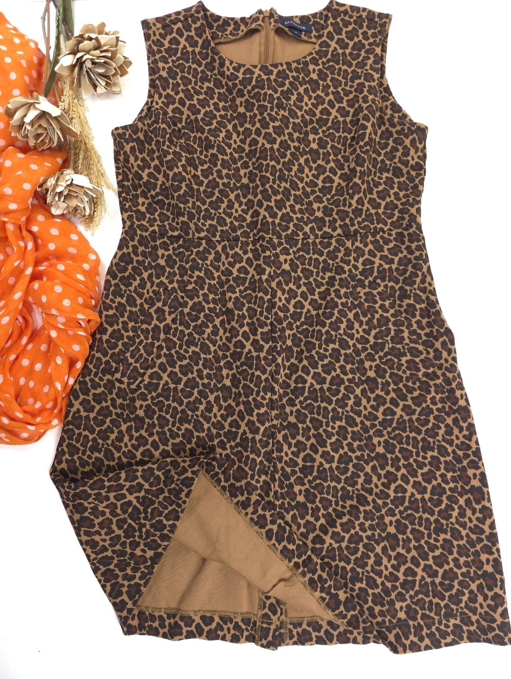 Lands End  Sleeveless Leopard Print Sheath Dress - Brown & Black Sz 12